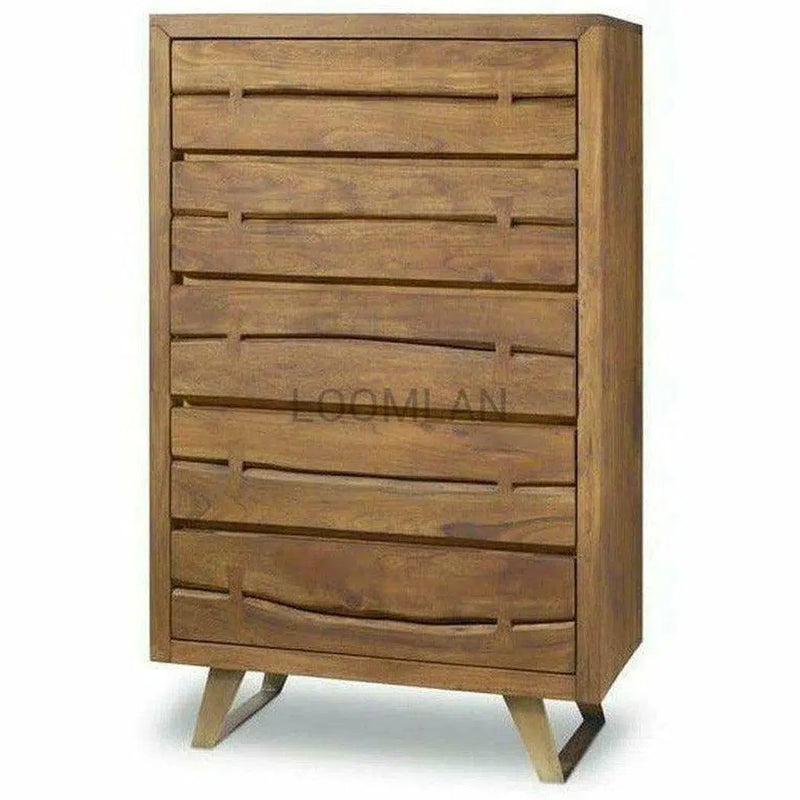 Rustic Live Edge Butterfly Joint Tall Chest of 5 Drawers Chests LOOMLAN By LOOMLAN