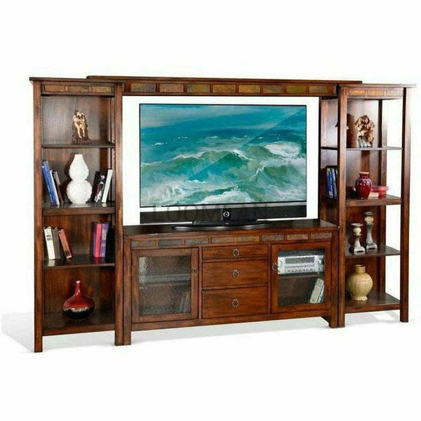 Rustic Mahogany Entertainment Center TV Stand Media Console Slate TV Stands & Media Centers LOOMLAN By Sunny D