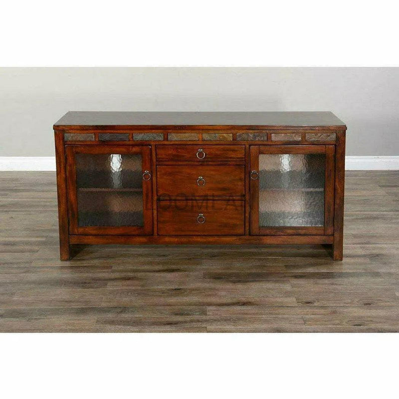 Rustic Mahogany Entertainment Center TV Stand Media Console Slate TV Stands & Media Centers LOOMLAN By Sunny D