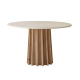 Rustic Round Beige and White Dining Table Concrete Top Dining Tables LOOMLAN By LH Imports