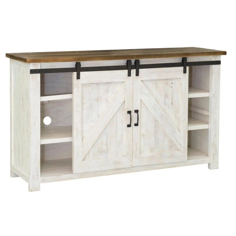 Rustic Two-Tone White Reclaimed Pine Wood Sideboard Sliding Doors Sideboards LOOMLAN By LH Imports