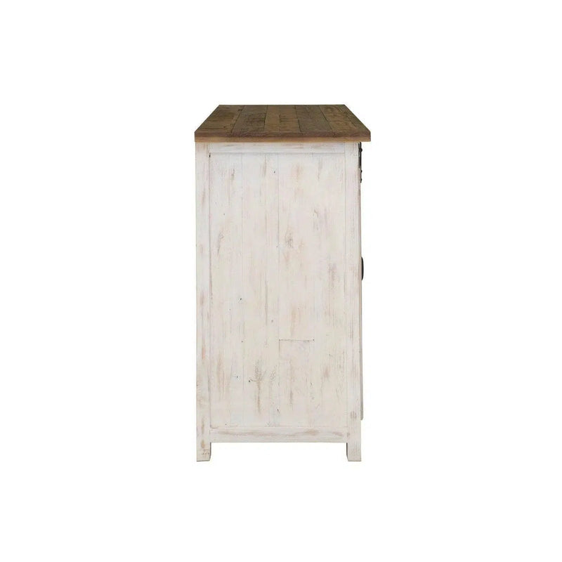 Rustic Two-Tone White Reclaimed Pine Wood Sideboard Sliding Doors Sideboards LOOMLAN By LH Imports