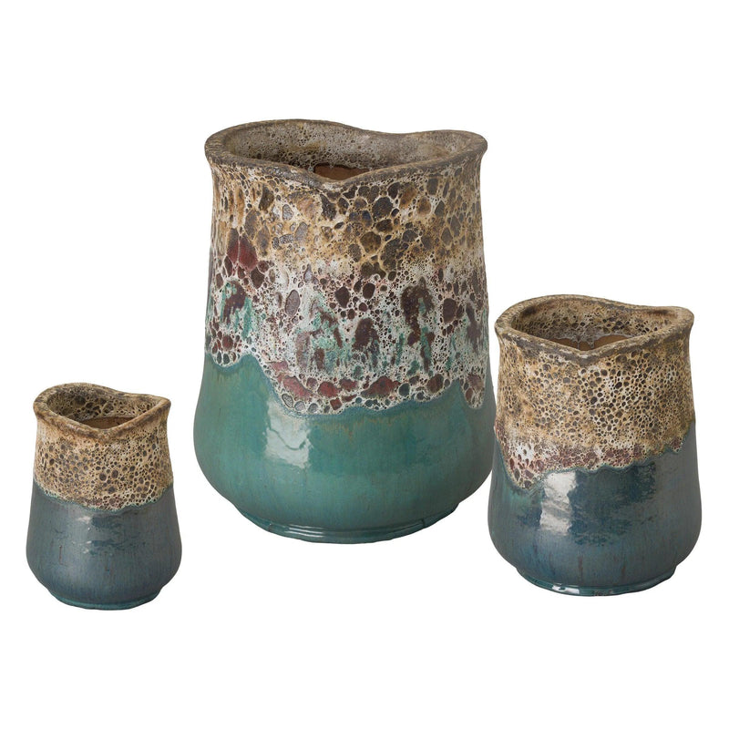 Sack Reef Teal Ceramic Planter Outdoor Planters LOOMLAN By Emissary