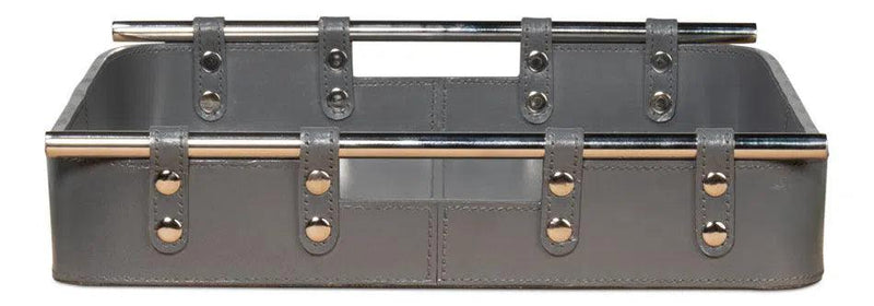 Safari Leather and Steel Grey Tray Trays LOOMLAN By Sarreid