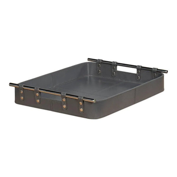 Safari Leather and Steel Grey Tray Trays LOOMLAN By Sarreid