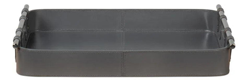 Safari Leather and Steel Grey Tray Trays LOOMLAN By Sarreid