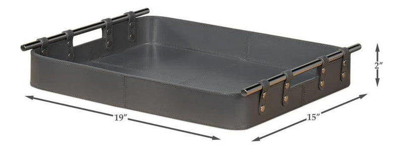 Safari Leather and Steel Grey Tray Trays LOOMLAN By Sarreid