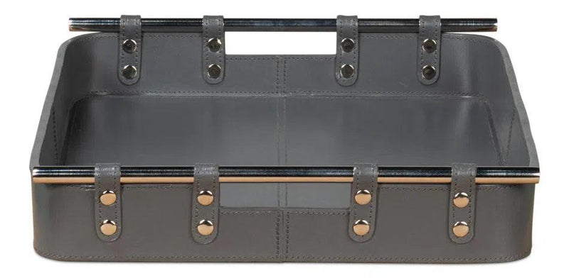 Safari Leather and Steel Grey Tray Trays LOOMLAN By Sarreid