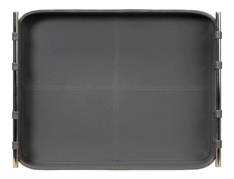 Safari Leather and Steel Grey Tray Trays LOOMLAN By Sarreid