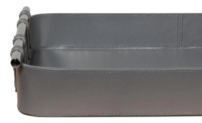 Safari Leather and Steel Grey Tray Trays LOOMLAN By Sarreid