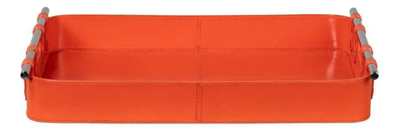 Safari Leather and Steel Orange Tray Trays LOOMLAN By Sarreid