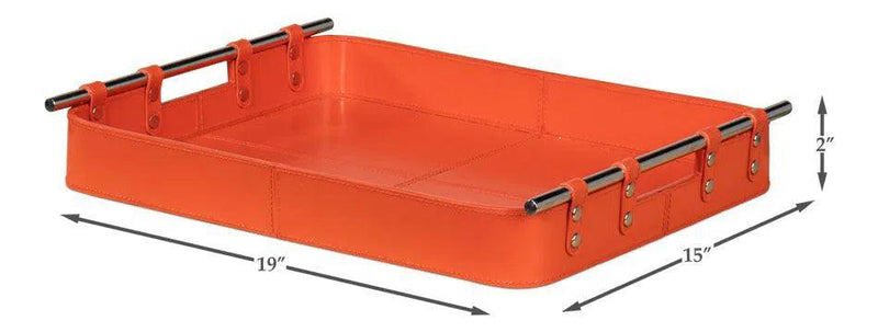 Safari Leather and Steel Orange Tray Trays LOOMLAN By Sarreid