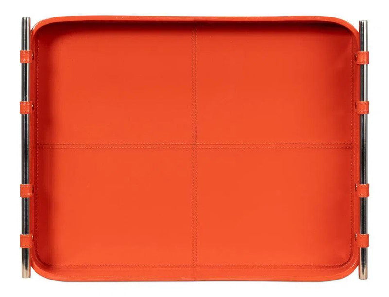 Safari Leather and Steel Orange Tray Trays LOOMLAN By Sarreid