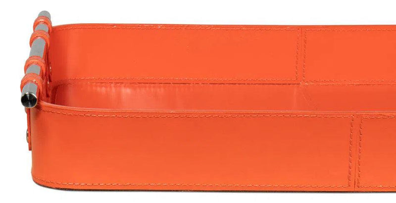 Safari Leather and Steel Orange Tray Trays LOOMLAN By Sarreid