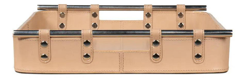 Safari Leather and Steel Tan Tray Trays LOOMLAN By Sarreid