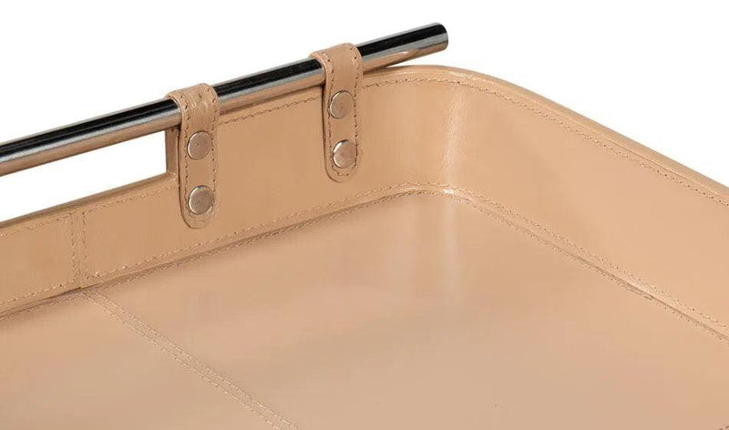 Safari Leather and Steel Tan Tray Trays LOOMLAN By Sarreid