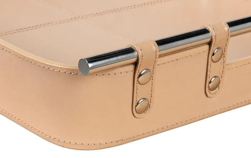 Safari Leather and Steel Tan Tray Trays LOOMLAN By Sarreid