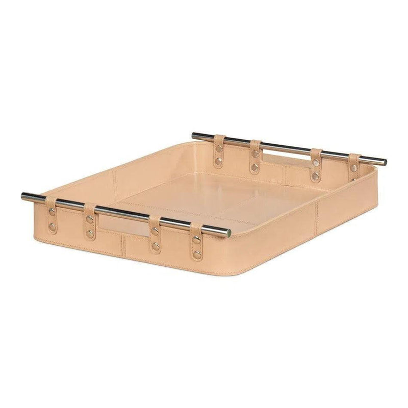 Safari Leather and Steel Tan Tray Trays LOOMLAN By Sarreid