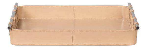 Safari Leather and Steel Tan Tray Trays LOOMLAN By Sarreid