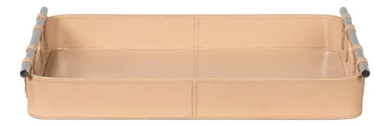 Safari Leather and Steel Tan Tray Trays LOOMLAN By Sarreid