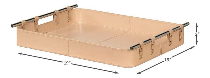 Safari Leather and Steel Tan Tray Trays LOOMLAN By Sarreid