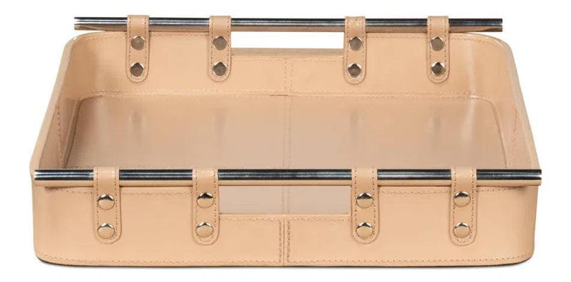 Safari Leather and Steel Tan Tray Trays LOOMLAN By Sarreid