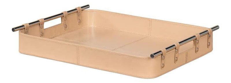 Safari Leather and Steel Tan Tray Trays LOOMLAN By Sarreid