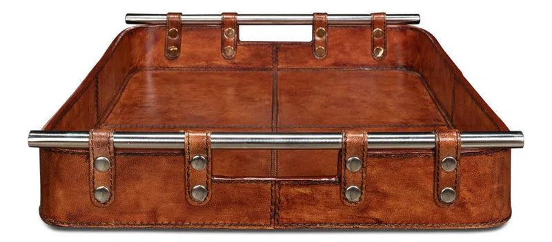 Safari Leather Tray Home Accessories Trays LOOMLAN By Sarreid