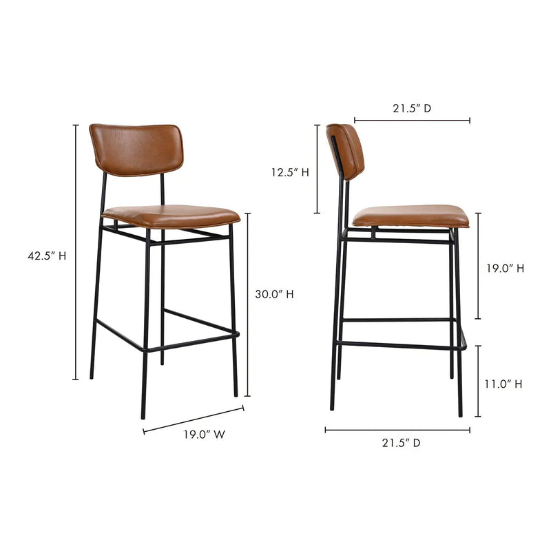 Sailor Brown Top Grain Tan Leather Barstool Bar Stools LOOMLAN By Moe's Home