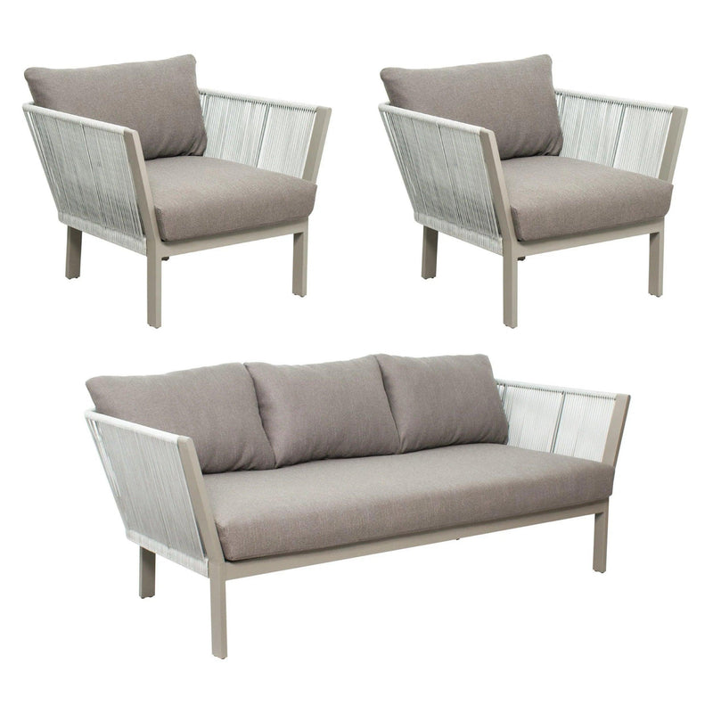 Saint Helena 3 Piece Lounge Set - Light Gray Outdoor Outdoor Lounge Sets LOOMLAN By Seasonal Living