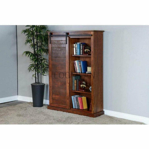 Santa Fe Finish Barn Door Bookcase - Dark Brown Bookcases LOOMLAN By Sunny D