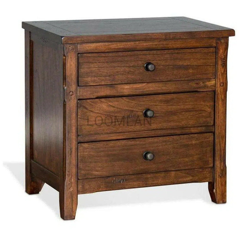 Santa Fe Finish Petite Nightstand Bedside Table - Dark Brown Nightstands LOOMLAN By Sunny D