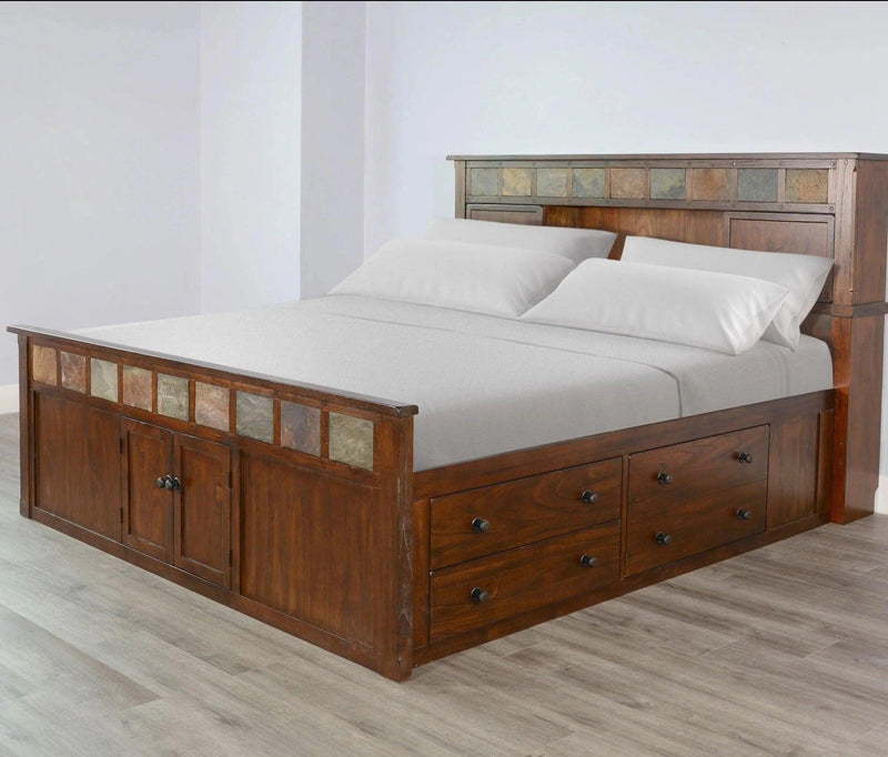 Santa Fe Finish Wooden Dark Brown Storage Bed Beds LOOMLAN By Sunny D