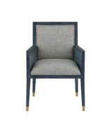 Santos Mahogany and Rattan Vintage Navy Blue Armchair Club Chairs LOOMLAN By Currey & Co