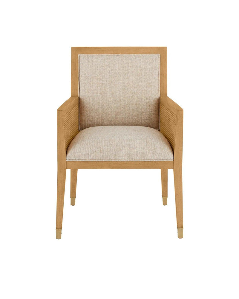 Santos Sea Sand Mahogany and Rattan Beige Armchair Club Chairs LOOMLAN By Currey & Co