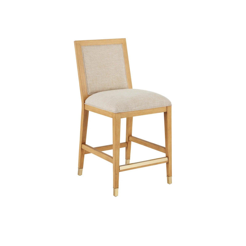 Santos Sea Sand Mahogany and Rattan Beige Counter Stool Counter Stools LOOMLAN By Currey & Co