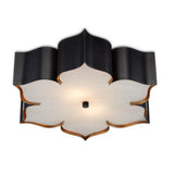 Satin Black Gold Grand Lotus Black Flush Mount Flush Mounts LOOMLAN By Currey & Co