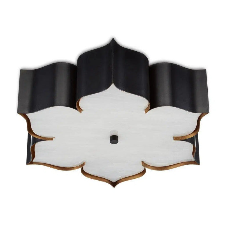 Satin Black Gold Grand Lotus Black Flush Mount Flush Mounts LOOMLAN By Currey & Co