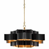 Satin Black Gold Leaf Grand Lotus Black Large Chandelier Chandeliers LOOMLAN By Currey & Co