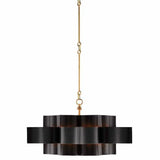 Satin Black Gold Leaf Grand Lotus Black Large Chandelier Chandeliers LOOMLAN By Currey & Co