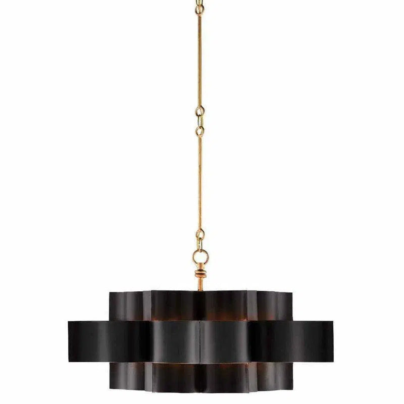 Satin Black Gold Leaf Grand Lotus Black Large Chandelier Chandeliers LOOMLAN By Currey & Co