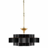 Satin Black Gold Leaf Grand Lotus Black Large Chandelier Chandeliers LOOMLAN By Currey & Co