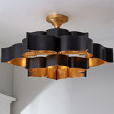 Satin Black Gold Leaf Grand Lotus Black Large Chandelier Chandeliers LOOMLAN By Currey & Co