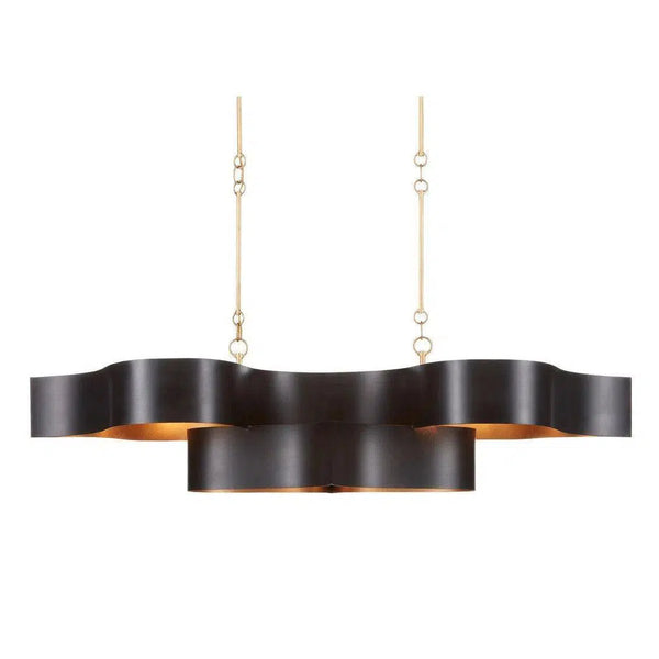 Satin Black Gold Leaf Grand Lotus Black Oval Chandelier Chandeliers LOOMLAN By Currey & Co