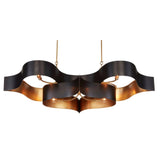 Satin Black Gold Leaf Grand Lotus Black Oval Chandelier Chandeliers LOOMLAN By Currey & Co