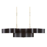 Satin Black Gold Leaf Grand Lotus Black Oval Chandelier Chandeliers LOOMLAN By Currey & Co