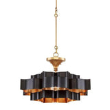 Satin Black Gold Leaf Grand Lotus Black Small Chandelier Chandeliers LOOMLAN By Currey & Co