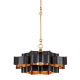 Satin Black Gold Leaf Grand Lotus Black Small Chandelier Chandeliers LOOMLAN By Currey & Co