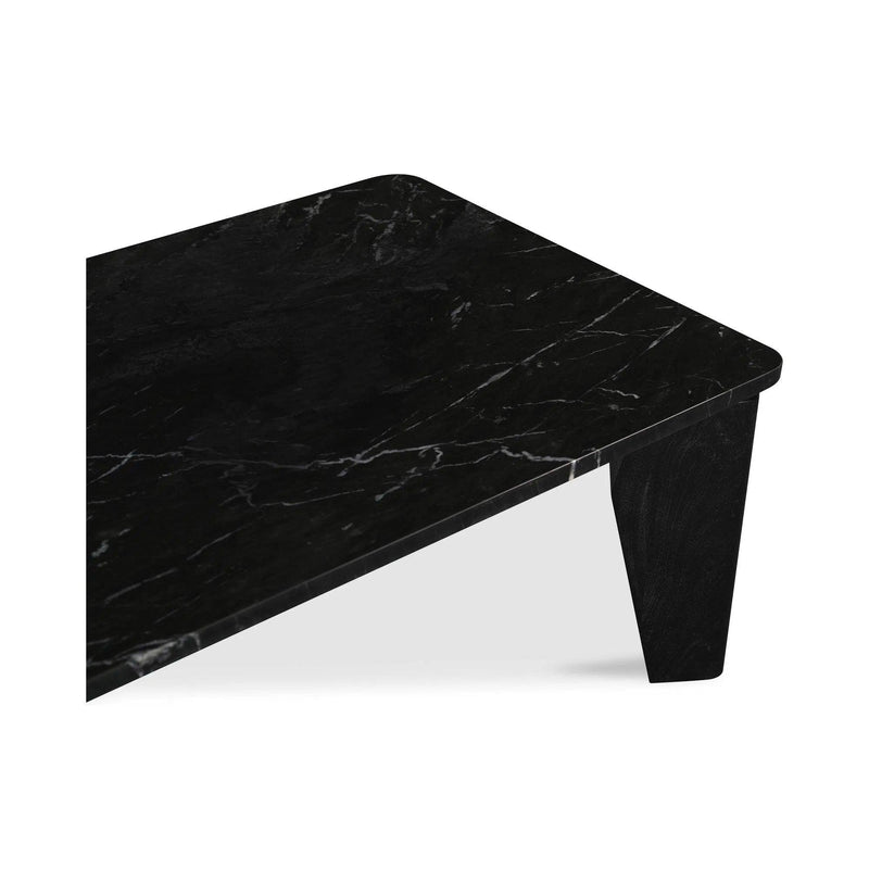 Satona Marble and Acacia Wood Black Rectangular Coffee Table Coffee Tables LOOMLAN By Moe's Home