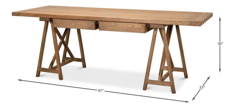 Sawhorse Desk Natural Polished Old Pine Home Office Desks LOOMLAN By Sarreid